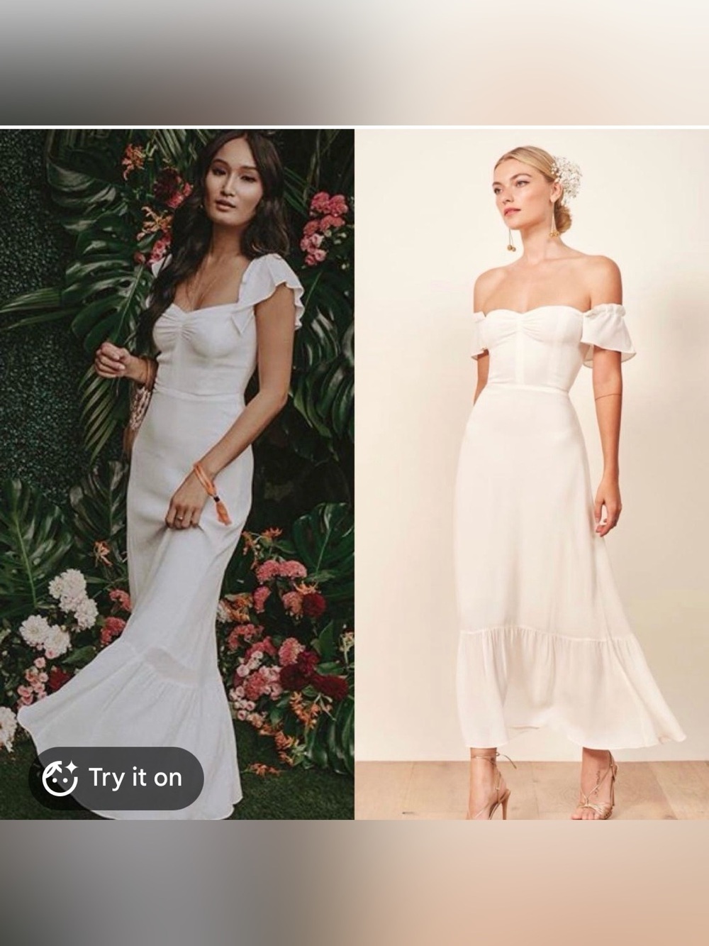 Reformation White Off-Shoulder Midi Dress